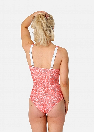 Baddräkt i rött mönster för dam från Sunkini.se